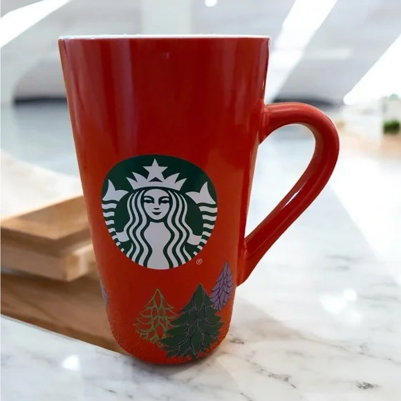 Starbucks | Dining | Starbucks Red Holiday Christmas Cup 220 Tall Ceramic  Mug 6oz Pine Trees | Poshmark